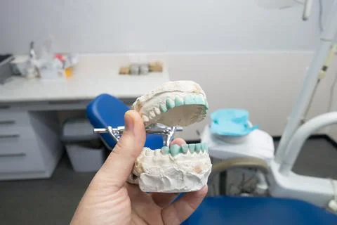 Modeling of artificial teeth on a plaster model Stock Photos