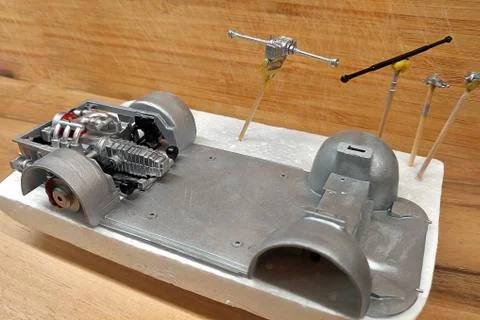 Modeling.  Build a scale model of the car. The engine with exhaust, gearbox a Stock Photos