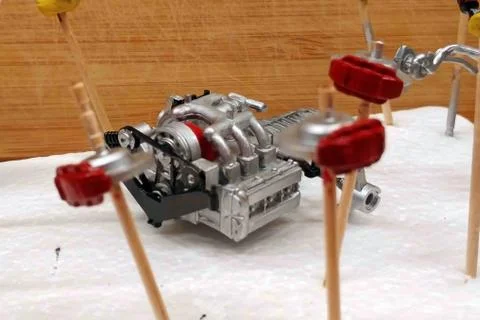 Modeling. Build a scale model. Plastic parts of the car are painted, waiting  Stock Photos