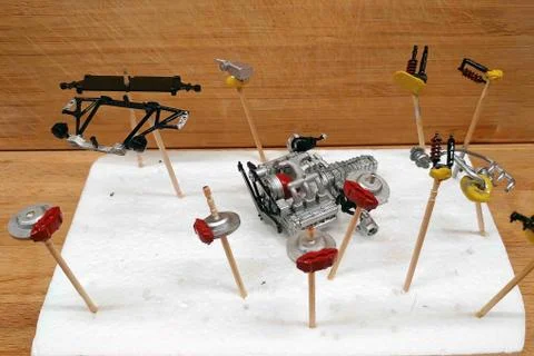 Modeling. Build a scale model. Plastic parts of the car are painted, waiting  Foto stock