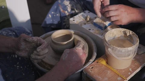 Modeling clay. Handmade pot from clay bowl Stock Footage 69758598