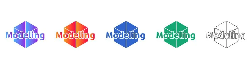 Modeling Cube Structure Icon Set Stock Illustration