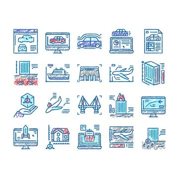 Modeling Engineering set Icons hand drawn sign Stock Illustration