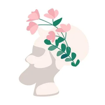 Modeling human head with flower wreath semi flat color vector object Stock Illustration
