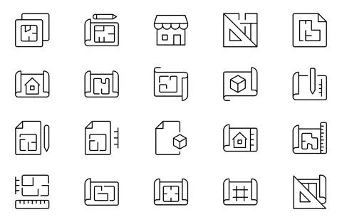 Modeling line icons set. Architectural planning icon collection. Planning, .. Stock Illustration