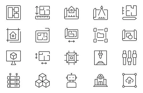 Modeling line icons set. Architectural planning icon collection. Planning, .. Stock Illustration