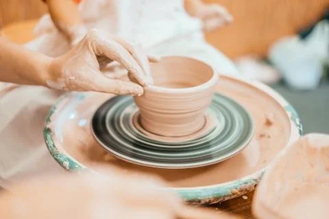 Modeling on a potter's wheel Stock Photos