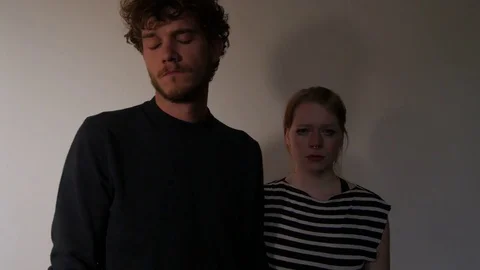 Models acting relationship problems and incommunicability in studio Video stock 73540948