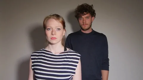Models acting relationship problems and incommunicability in studio Video stock 73548158