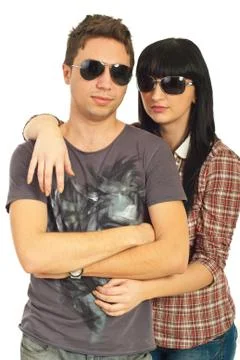 Models couple with sunglasses Foto stock