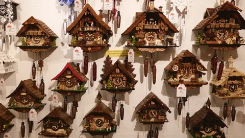 Models of Cuckoo clocks at Titisee | Stock Video | Pond5