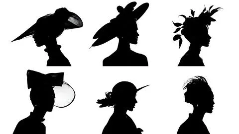 Models with Dramatic Headpieces Runway Silhouettes Stock Illustration