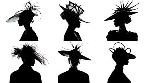 Models with Dramatic Headpieces Runway Silhouettes Stock Illustration