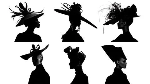 Models with Dramatic Headpieces Runway Silhouettes Stock Illustration