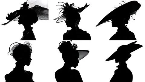 Models with Dramatic Headpieces Runway Silhouettes Stock Illustration