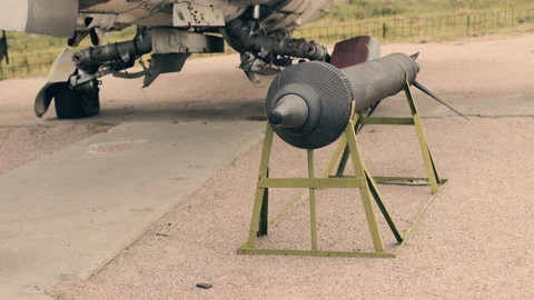 Models of guided and unguided missiles, jet depth charges Stock Footage 157243137