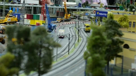 Models of moving vehicles in industrial area with cranes and containers Stock-Footage 267007404