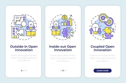 Models of open innovation onboarding mobile app screen Ilustração Stock