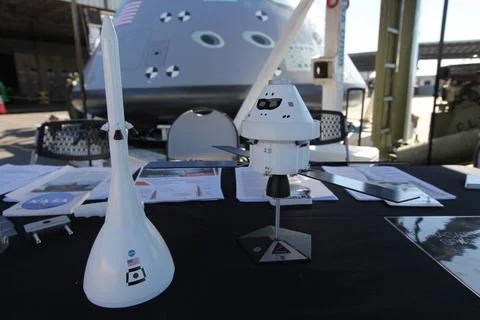Models of the Orion spacecraft and Launch Abort System are on display for ... Stock Photos