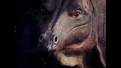 Models of the Stegosaurus and Brontosaurus, the Sinclair trademark, on display Stock Footage