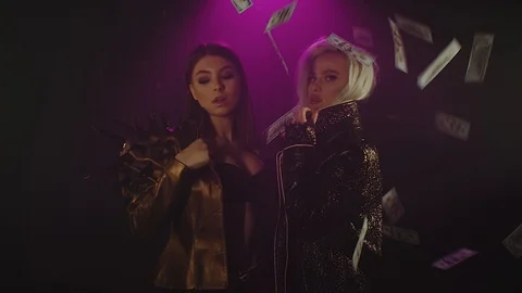 Models under money rain. Stock-Footage 101551472