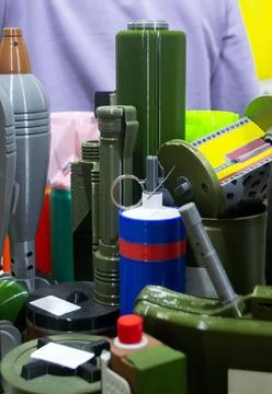 Models of various types of weapons, with RGN hand grenade printed on 3D printer Stock Photos