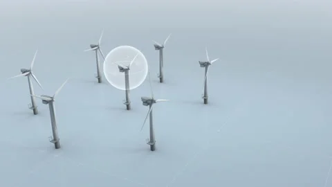 Models Of Wind Turbines On Solid Grey Background In 3d Computer Animation Stock Footage 172034273