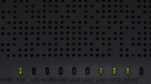 Modem. The flickering lights of the Internet equipment. A cable modem front pane Video stock 78529708