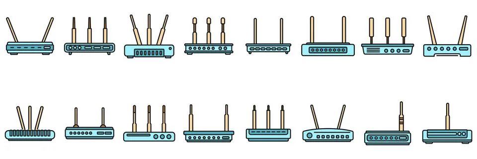 Modem icons set vector color Stock Illustration
