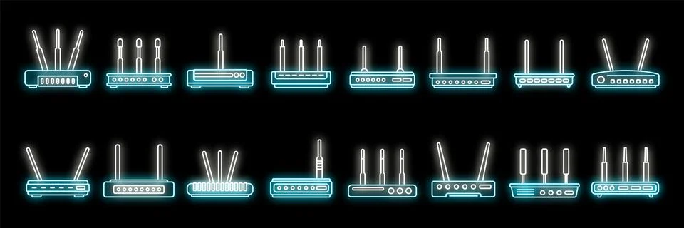 Modem icons set vector neon Stock Illustration