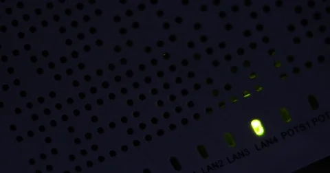 Modem router equipment internet connection lost from server, red light warning Stock Footage 80927247