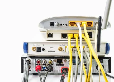 Modem router network hub Stock Photos