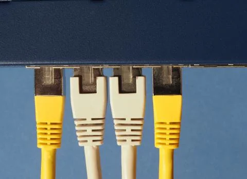 Modem router switch with RJ45 ethernet plug ports Stock Photos