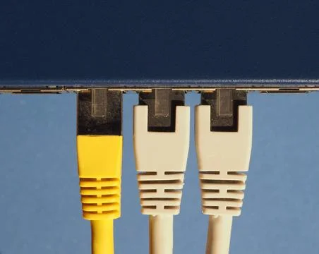 Modem router switch with RJ45 ethernet plug ports Modem router switch with... Stock Photos