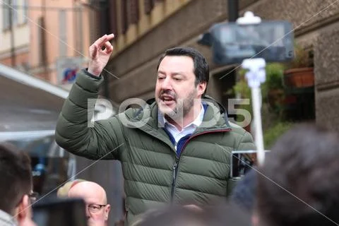 MODENA - ITALY, FEBRUARY 20, 2018: MATTEO SALVINI, politician Lega Nord Stock Photos