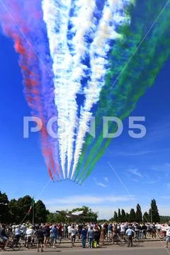 MODENA, ITALY, June 21, 2019 - Frecce Tricolori acrobatic air show Stock Photos