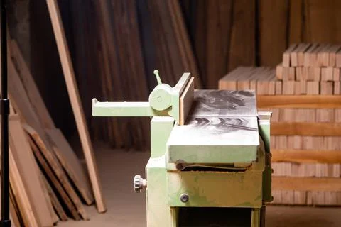 Modenr carpenter's workshop space with tools and machines Stock Photos