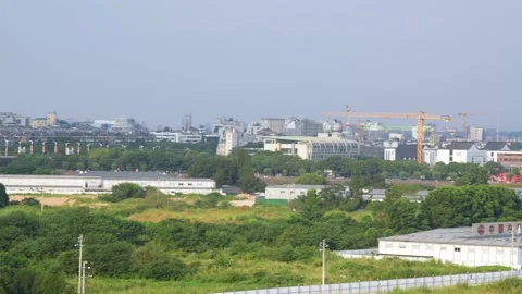 Moder cityscape through window of high speed train Video stock 194627916