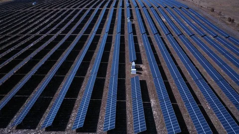 At a moderate height, slowly moving across a solar farm Stock Footage 119706425