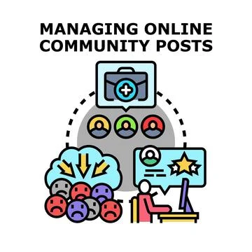 Moderating online community posts communication strategy Stock Illustration