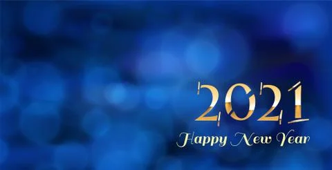 Modern 2021 Text Design in deep blue color. Light and bokeh with Happy New Ye Stock Illustration
