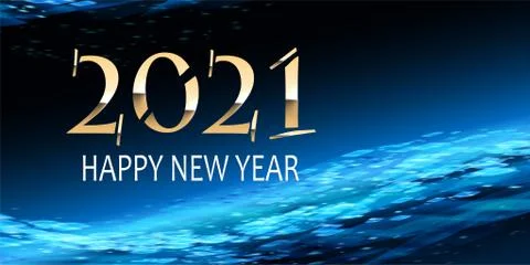 Modern 2021 Text Design in deep blue color. Light and bokeh with Happy New Ye Stock Illustration