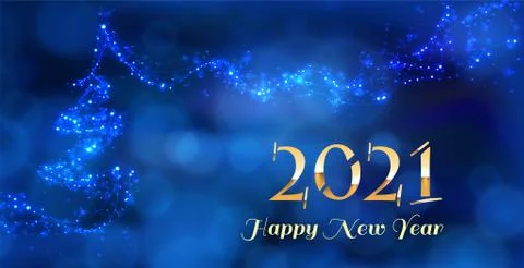Modern 2021 Text Design in deep blue color. Light and bokeh with Happy New Ye Stock Illustration