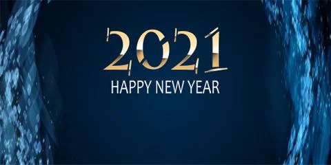 Modern 2021 Text Design in deep blue color. Light and bokeh with Happy New Ye Illustrazione stock