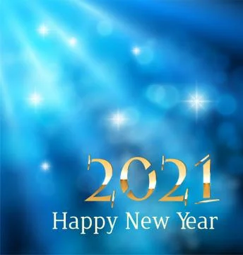 Modern 2021 Text Design in deep blue color. Light and bokeh with Happy New Ye Stock Illustration