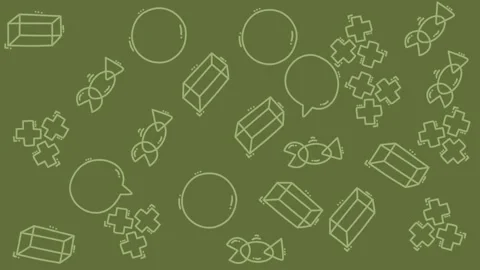 Modern 2025 Abstract Doodle Pattern with Geometric Shapes on Olive Background Stock Footage 344909834