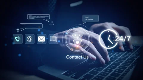 Modern 24 hours 7 days customer service concept with chatbot, email, phone, Stock Footage 330983437