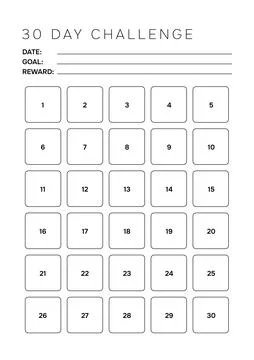 Modern 30 Day Challenge Tracker Template A4 Minimalist Habit Builder for Bu.. Stock Illustration