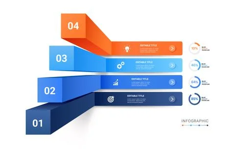 Modern 3D 4 Steps Business Infographic Template with Progress Indicators Ho.. Stock Illustration