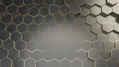 A Modern 3D Abstract Background Featuring Metallic Grey Hexagons with Subtl.. Illustrazione stock